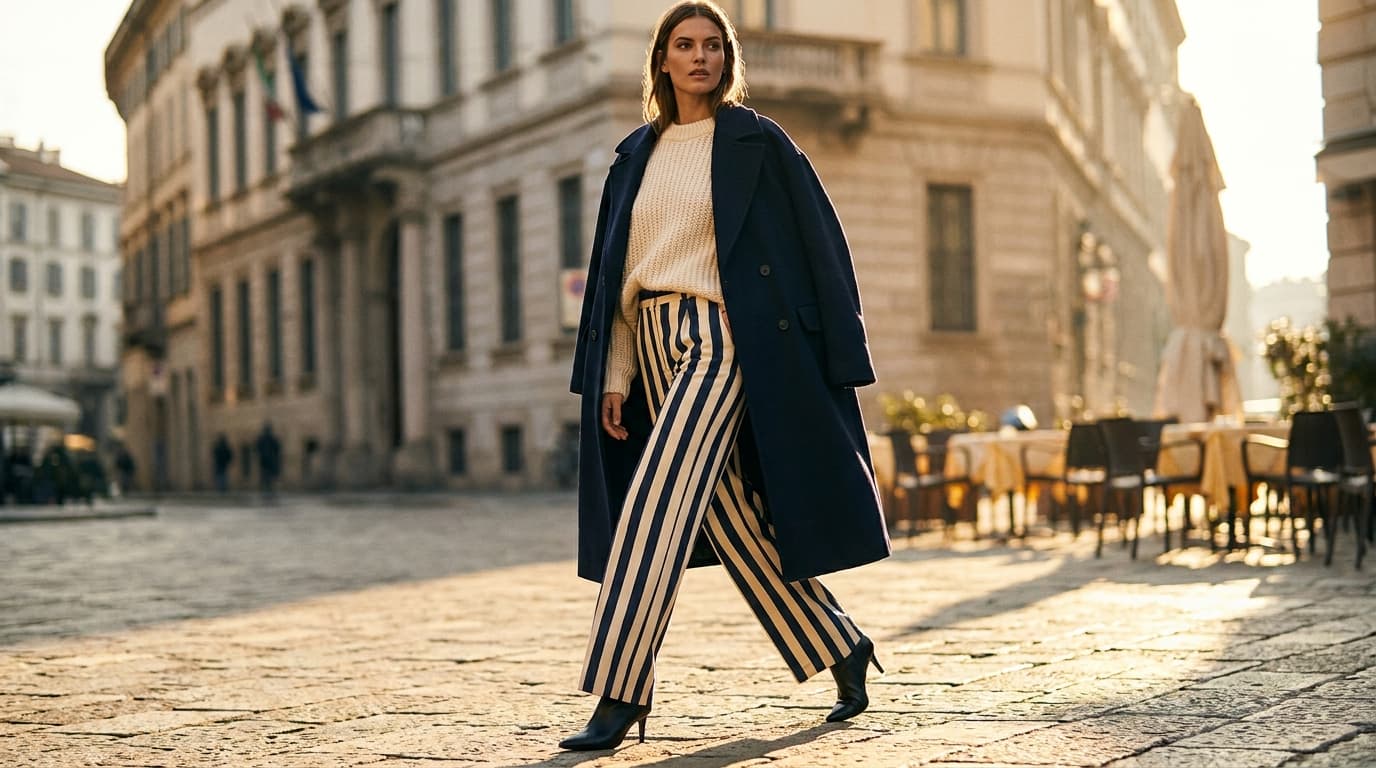 Cómo combinar un pantalón de rayas, con tabla por colores